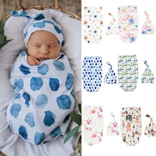 PUDCOCO Newborn Baby Bedding Stuff Swaddle Blanket Baby Cocoon Swaddle Wrap Infant Sleeping Bag with Matching Top Knot Hat