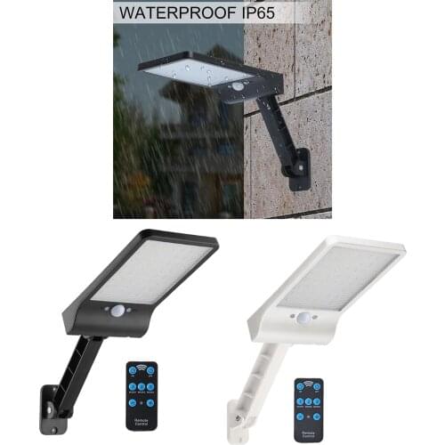 Garden 56LED Solar Motion Sensor Wall Light Gutter Lights Remote Control Street Lighting for Porch Garage Deck Yard Shed Path
