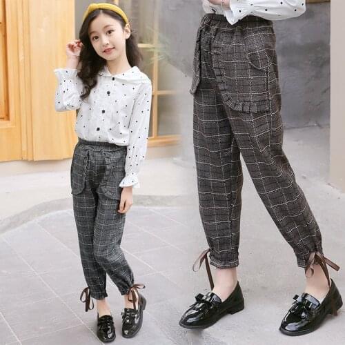 Spring Autumn Girls Plaid Pants Casual Long Trousers Children Large Girls Sweatpants 4-14 Years Kids Clothes