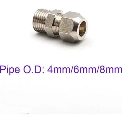 PC 4mm/6mm/8mm Pipe Copper Nickel-plated Straight Ferrule Joints M5 M6 M8 1/8 1/4 3/8 1/2 Metal Hard Pipe Connector