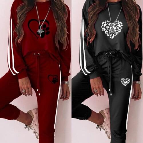 Spring Autumn Women Tracksuit Sports Suit 2 Piece Set Long Sleeve Top T-shirt Pants Trouser Causal Print Outfits Jogging Female