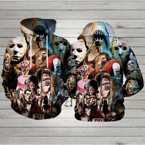 Horror Movies Characters Halloween 3D Printed Hoodies Men/women hiphop streetwear outwear Gothic Sweatshirts Jacket Top Clothes