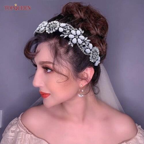 TOPQUEEN S431-FG Design Full Crystal Headband for Lady Shiny Rhinestones Flower Baroque Headband Hair Hoops Party Hair Bands