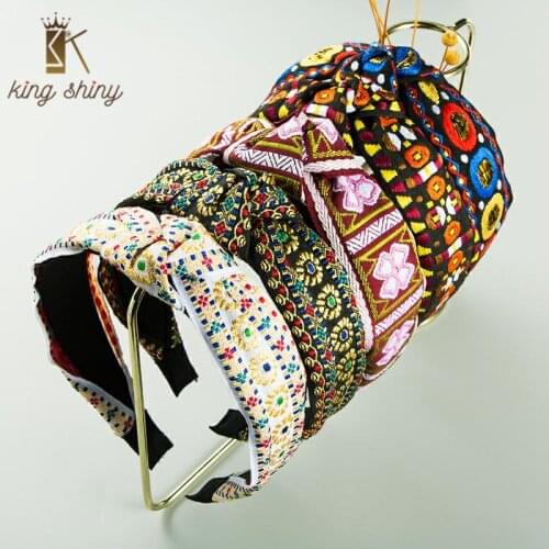 Korean Vintage Embroidery Flower Headband for Woman Ethnic Big Bow Knotted Fabtic Hairband Woman Party Hair Accessory Headpieces