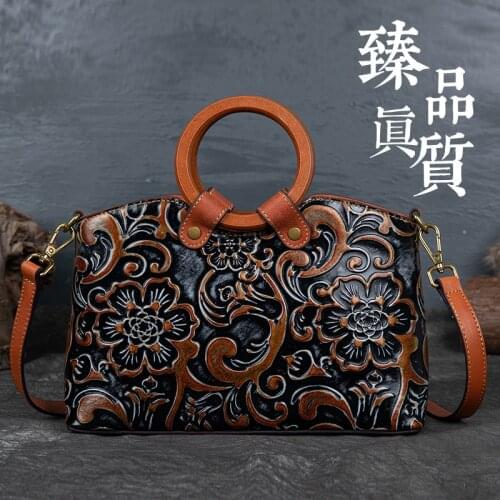 Genuine Embossed Leather Handbag Women High Quality Messenger Shoulder Cross body Bags Female Luxury Floral Vintage Tote Bag