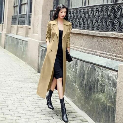 Womens windbreaker Autumn 2021 New Korean Version Of Purple Temperament Coat High-End Atmosphere Long Over-The-Knee Waist Coat