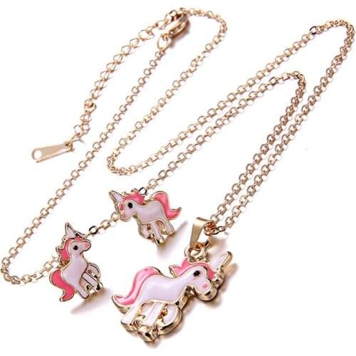 Girls Cute Cartoon Animal Jewelry Sets Women Fashion Pink Horse Pendant Necklace Earrings Female Party Unicorn Jewelry Accessory