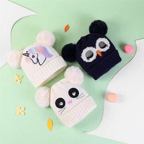 2021 Winter Cute Cartoon Baby Hat Christmas Xmas Gift Knitted Warm Kids Pompom Hat Boys Girls Woolen Cap Toddler Children Beanie