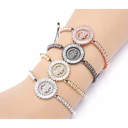 Gold silver micro pave White cz Cubic Zirconia rope adjusted Copper Beads Bracelet yuyu5 Charm Braided Bangles Jewelry Women