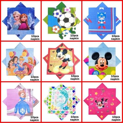 10pcs Mickey Minnie Mouse Little Mermaid Frozen Sofia Princess Kid Boy Girl Birthday Party Supplies Disposable Napkin Wholesale
