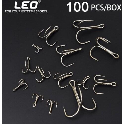 100pcs/box Leo Fishing Hooks 27438 Boxed White Treble Anchor Hook Barbed Fishing Accessories Pesca 1#-12# 1/0#-5/0# Lure Tool