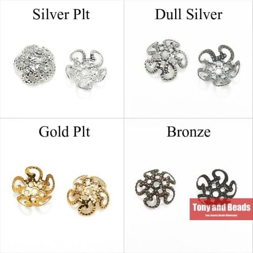 200Pcs=1Lot ! ) Free Shipping Jewelry Finding 10MM 5Leaf Hollow Flower End Beads Caps Gold Silvers Bronze Nickel Plated No.BC1
