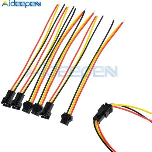 5 Pairs 10CM/15CM/30CM Long JST SM 3 Pin 3 Pins Plug Male to Female Wire Connector for LED Light Lamp