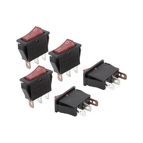 Free shipping !AC 250V 15A Red Neon Lamp 3 Pin SPST ON/OFF I/O Boat Rocker Switch 5 Pcs