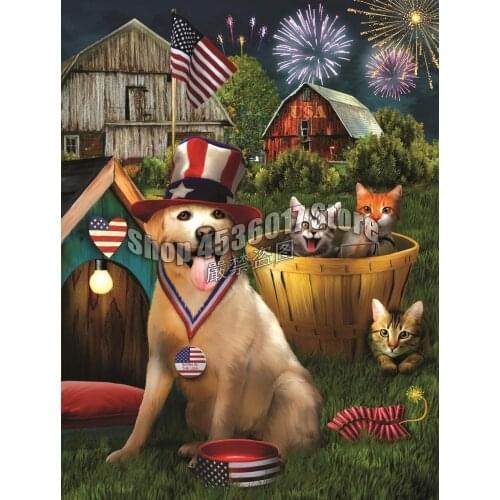 5D Diamond Embroidery Little Rascals Dogs Patriotic 4th of July Cats DIY Diamond Painting Mosaic Rhinestone Sale Home Decor Gift