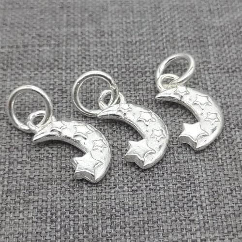 6 Pieces 925 Sterling Silver Crescent Moon and Star Charms for Bracelet Necklace