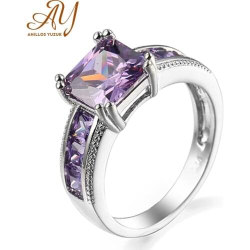 Anillos Yuzuk Exquisite 925 Sterling Silver Square Rings For Women For Wedding Luxury CZ Red Pink Pouple Gemstone Jewelry Gift