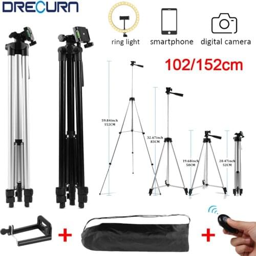 DRECURN 102/152cm Selfie Ring Light Tripod Stand Bluetooth Remote Control Phone Camera Monopod Para Tripode For Camera Live