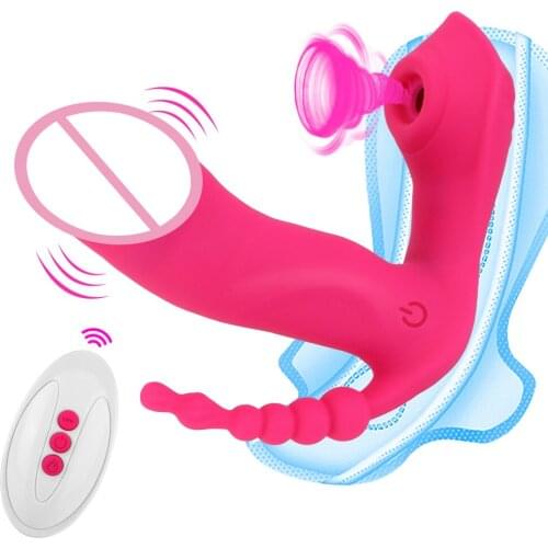 Erotic 3 In 1 Women Dildos Heated Plug Anal Beads Vibrators For Clitoris Sucker Panties Sex Toy Adult Product Female Masturbator