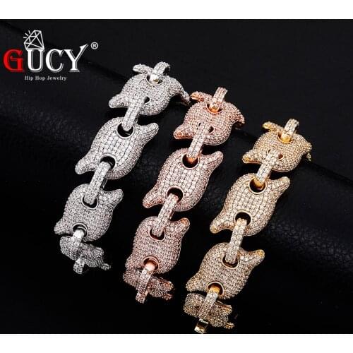 GUCY 10mm Mens Chunky Iced Zircon Miami Cuban Link Bracelet Bling Hip hop Jewelry AAA Cubic Zirconia Cuban Chain Bracelet