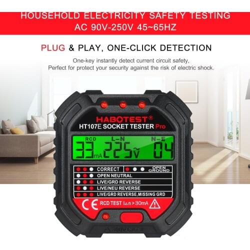 HABOTEST GFCI Outlet Tester with Voltage Display 90-250V Socket Tester Automatic Electric Circuit Polarity Voltage Detector