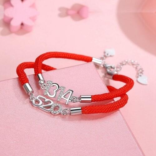 Korean version of 925 silver plated couple 520 1314 natal year red string bracelet female Valentines day gift jewelry wholesale