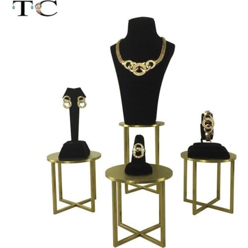 Stainless Steel Round Stand Jewelry Display Window showcase Jewellery Display Black Velvet