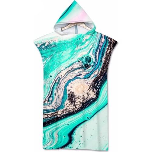 Summer Holiday Hooded Beach Towel Microfiber Wetsuit Marble Print Changing Robe Poncho Surf Towel for Swimming Outdooor Bathrobe