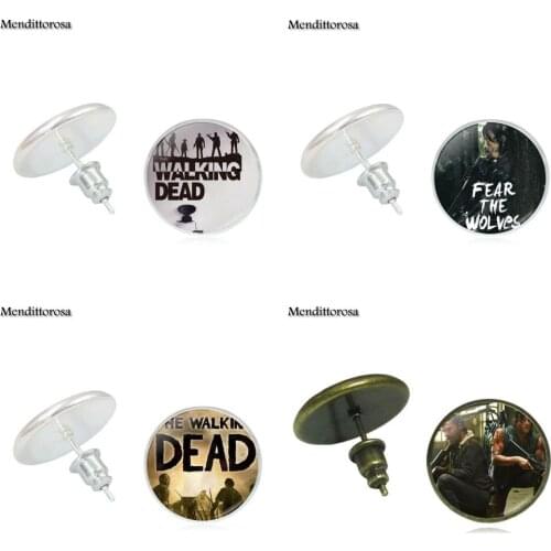 Mendittorosa Jewelry Glass Cabochon Bronze/Silver/Golden Clip Ear Hook Stud Earrings For Women Kids The Walking Dead