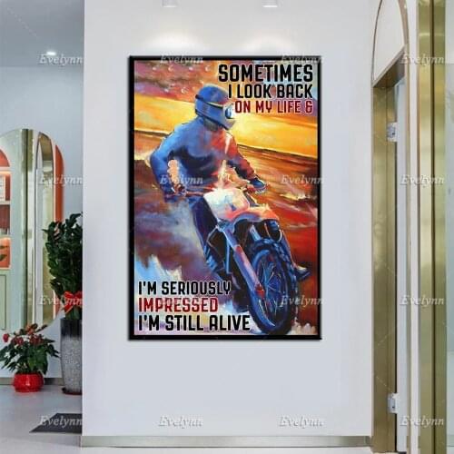 Motorcycle Racing Racer Rider Motorbike Poster Sometimes I Look Back On My Life Wall Art Prints Home Decor Canvas Unique Gift
