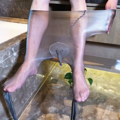 Plus Size Men Stocking Glossy Ultrathin Transparent 1D Elastic Pantyhose Open Crotch Penis Sheath Silky Nylons Tights Hosiery