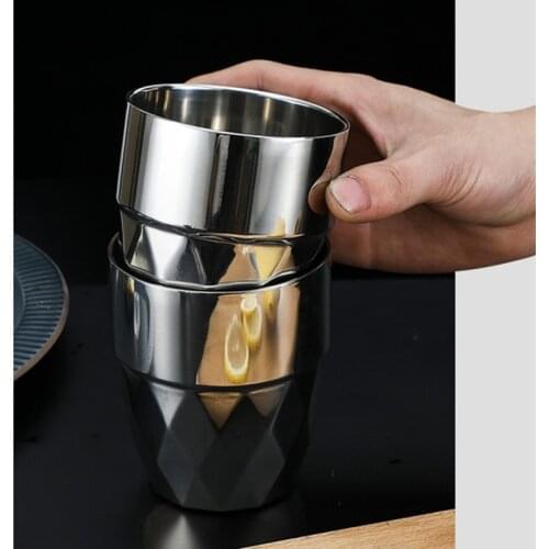 Double Wall 304 Stainless Steel Beer Cup Set Diamond Pattern Ice Cold Water Mug Bilayer Coffee Milk Tea Lemon Juice Mug 330ml