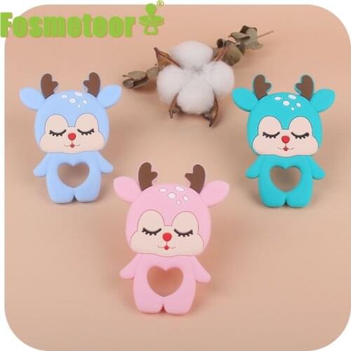 Fosmeteor 1pc Baby Teether Silicone Deer Food Grade Sheep Teether Nursing Teething Necklace Accessories Silicone Animal Teether