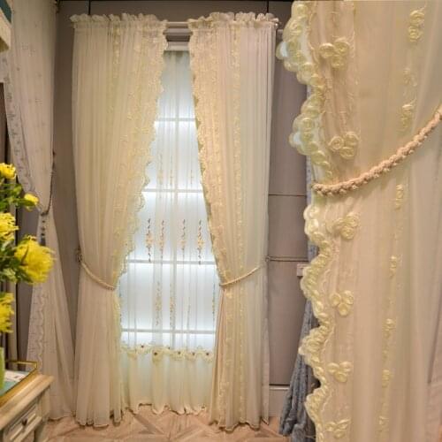 Luxury Nordic Style Princess Curtains 3D roze Flower Lace Tulles for Girls Room Princess Screen INS Style Girls Curtain gauze