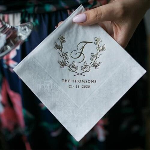 Custom Napkins, Wedding Napkins, Monogramed any text Napkins, Birthday party Modern Logo ，First Communion Baby shower