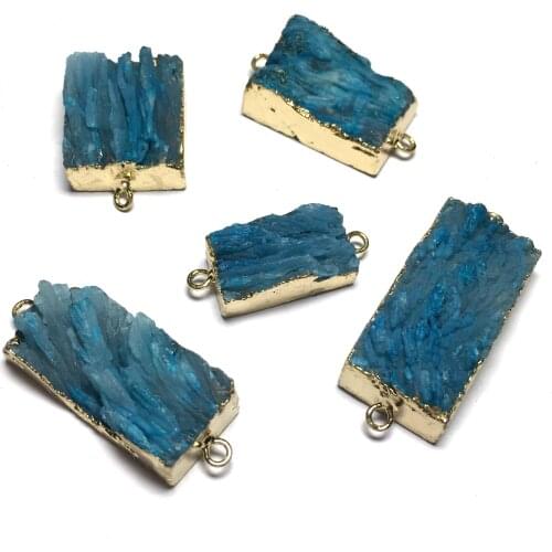 Natural Stone Blue Pendants Fashion Square Shape Double hole connector for Jewelry Making DIY Bracelet necklace accessories