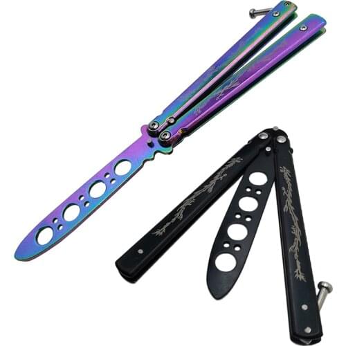 Folding Knife 3CR13 Steel Butterfly Training Knife Balisong Dragon Pattern Butterfly Knife NO Edge Safe Outdoor Tool