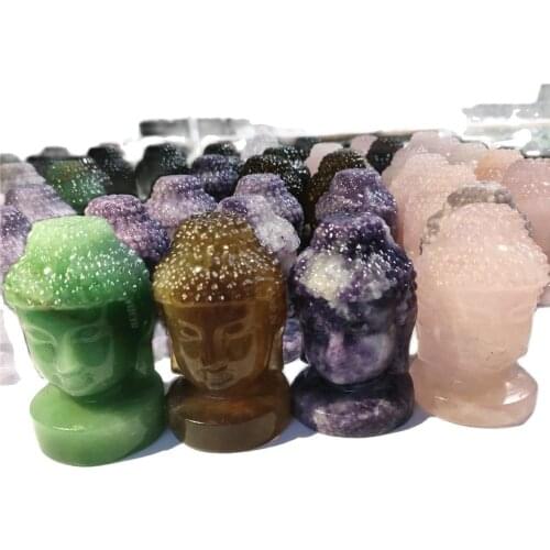 7-8cm Buddha Statue Natural Kunzite aventurine fluorite rose quartz Healing Crystal Reiki Chakra Figurine Spiritual Stone