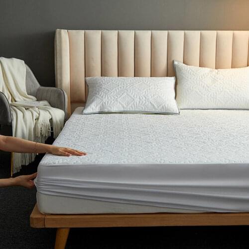 Quilted Waterproof Mattress Cover With Elastic Queen King Size Bed Covers For Double Bed White Color Fitted Sheet(No Pillowcase)