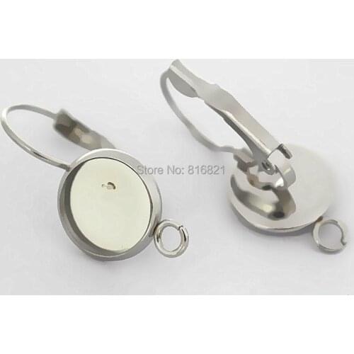 Glass Cabochons Stainless Steel Ear Clip Wire Hook Earrings Settings with Loop Slide Round Smooth Bezel Bases Blank DIY Findings