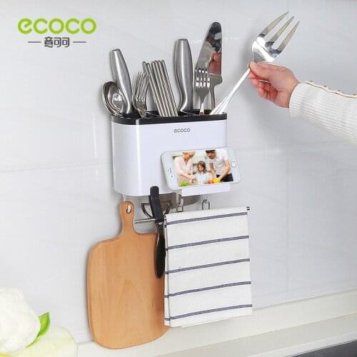 Ecoco Multifunction Kitchen Storage Rack, Creative Wall-mounted Hollow Drain Chopstick Cage, Rag Rack, Knife Holder for Kitchen