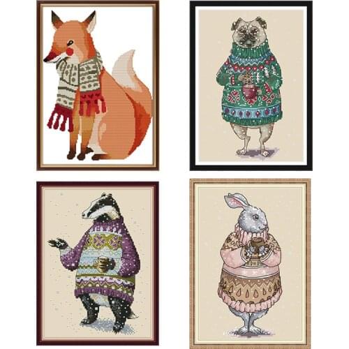 Sweater rabbit puppy animal pattern cross stitch Aida embroidery fabric 14ct 11ct printed canvas DIY handmade crafts needlework