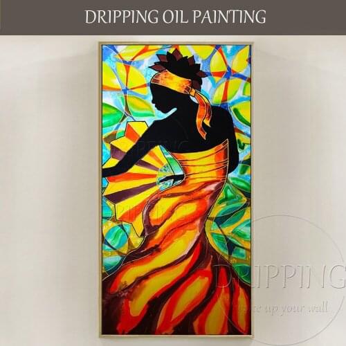 Amazing Beauty Artist Pure Hand-painted Abstract African Dancer Oil Painting on Canvas Colorful Africa Dancer Oil Painting