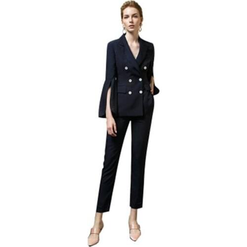 Spring summer leisure British style fashion womens suits fall professional double-breasted jacket + pants two-piece suit women