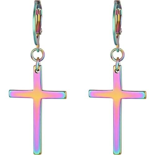 Boniskiss Stainless Steel 6 Colors Earrings Women Fashion Punk Cross Pendant Drop Dangle Earrings For Women Men Earring Jewelry