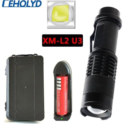 Zoom XM-L2 U3 Led Flashlight Torch Outdoor for Camping 5 Mode 1000 Lumens Bulbs 18650 Rechargeable Battery Aluminum Waterproof
