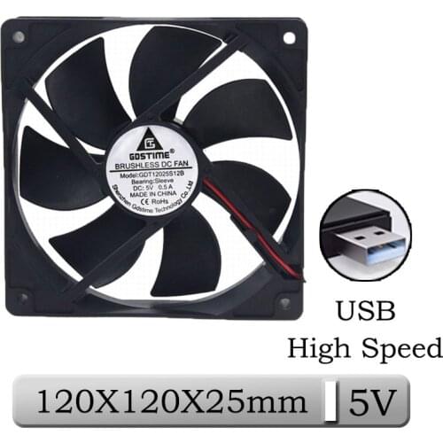 1 Pcs Gdstime DC 5V 12025S 120mm High Speed Brushless Cooling Fan 120x120x25mm 12cm USB Connector Computer Case PC Cooler
