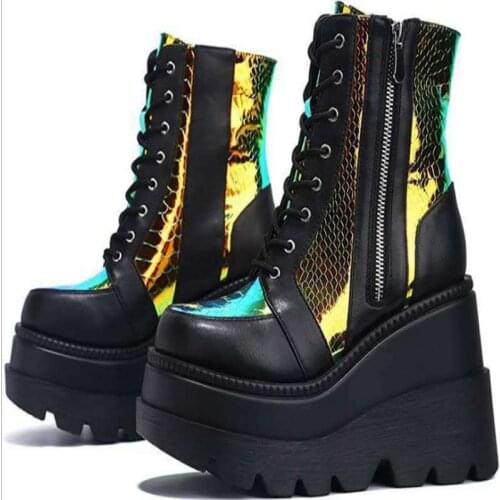 2020 Platform Explosions Fall/Winter Leather Boots High-top Songcake Single Womens Pinning Color with Large Size Super Shoes