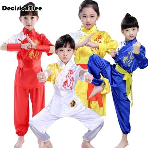 2021 chinese style cotton wushu kung fu clothing kids martial arts wing chun suit embroidery performance stage clothes set