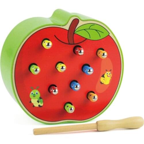 3D Cognitive Education Puzzle Toys Color Wood Toys Magnetic Caterpillar Animal Early Childhood Education Catch Worm Game